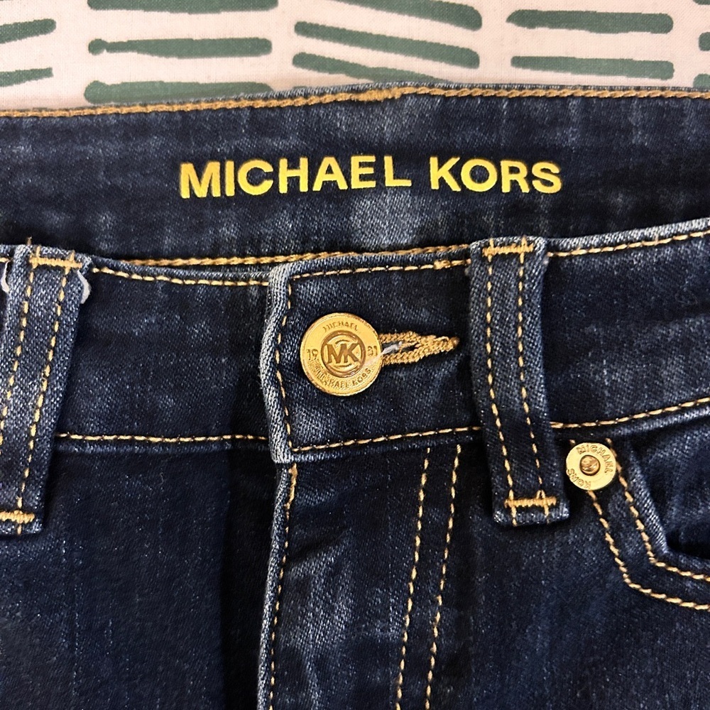 Michael Kors Size 4 Dark Wash Skinny Jeans | Gold Hardware - Picture 3 of 7